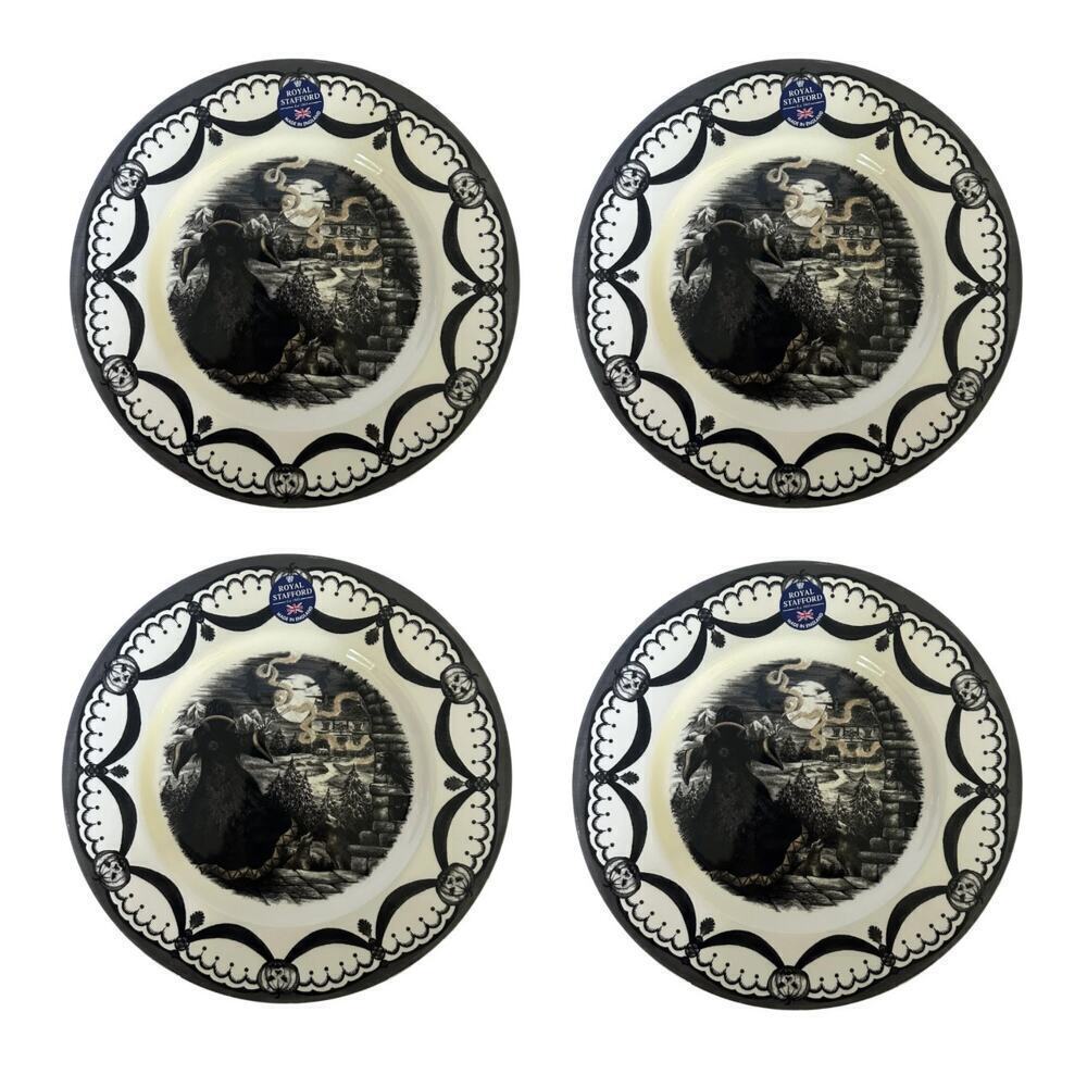 Royal Stafford Halloween Guardian Sorcerer Moon Witch Dinner Plates Set 4 Spooky